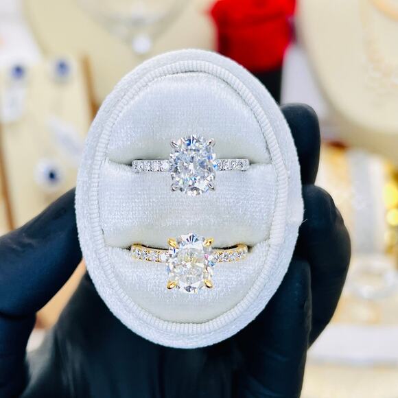 3.42ctw Crushed Ice Oval Moissanite Pavé Wedding Ring